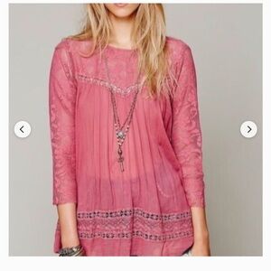 FP One x small Elegant Lace Trimmed Pink Top